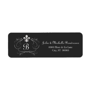 Elegant Fleur de Lis Monogram Returadress Etikett