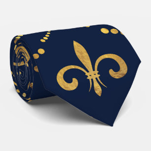 Elegant Fleur-de-lis mönster - Guld och djupt blåt Slips