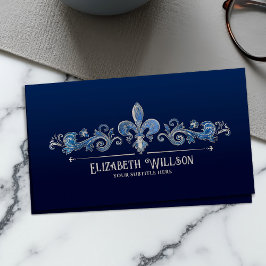 Elegant Fleur-de-lis Pearl och Blue marble Visitkort