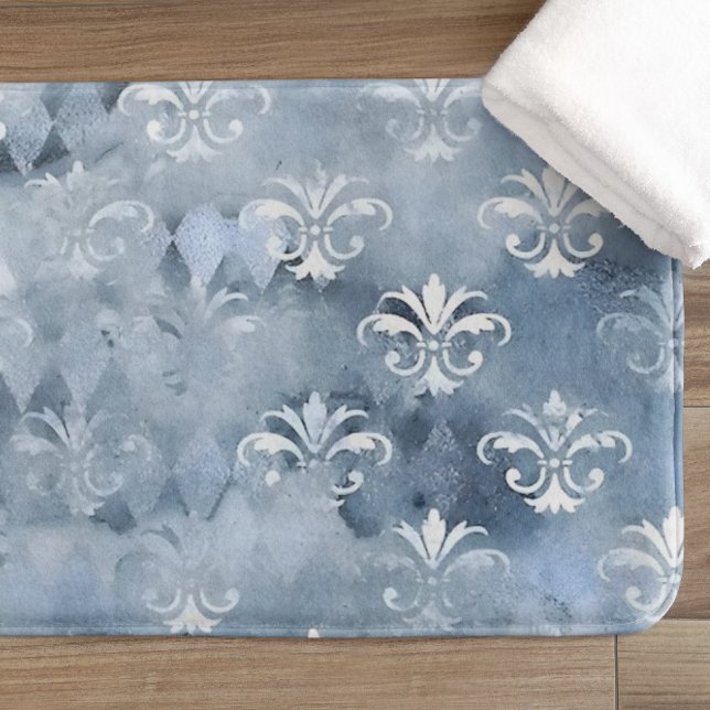 Elegant Fleur-de-Lis - Vintage Blue Fransk Badrumsmatta (Skapare uppladdad)