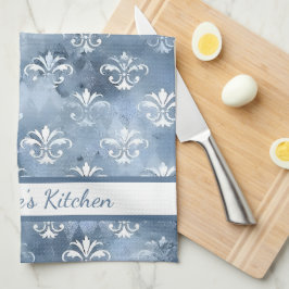 Elegant Fleur-de-Lis - Vintage Blue Fransk Kökshandduk