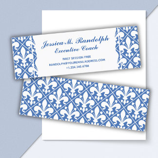 Elegant Fleur de Lys Executive Blue and White Mini Visitkort