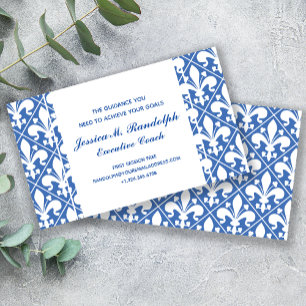 Elegant Fleur de Lys Executive Blue and White Visitkort