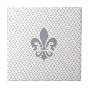 Elegant Fleur de Lys i grå färg och vit Kakelplatta