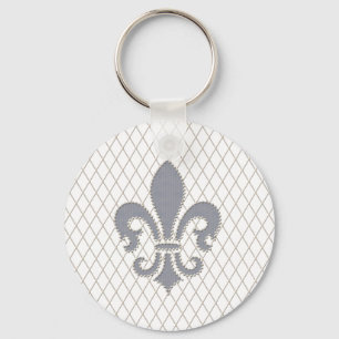 Elegant Fleur de Lys i grå färg och vit Nyckelring