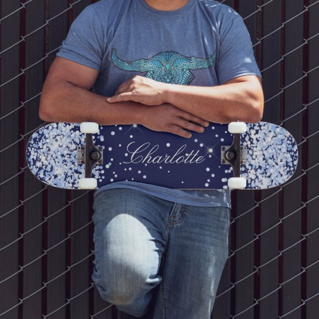 Elegant flicka i marinblå komfetti namn mini skateboard bräda 18,5 cm (Utomhus 3)