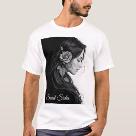 Elegant flicka med blomma i hårmodern bra t shirt