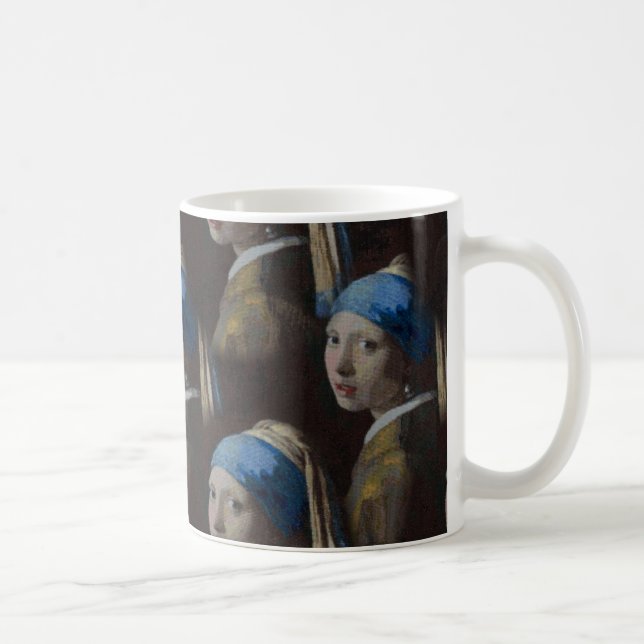 Elegant, flicka med Pearl Earring Crochet Artwork Kaffemugg (Höger)