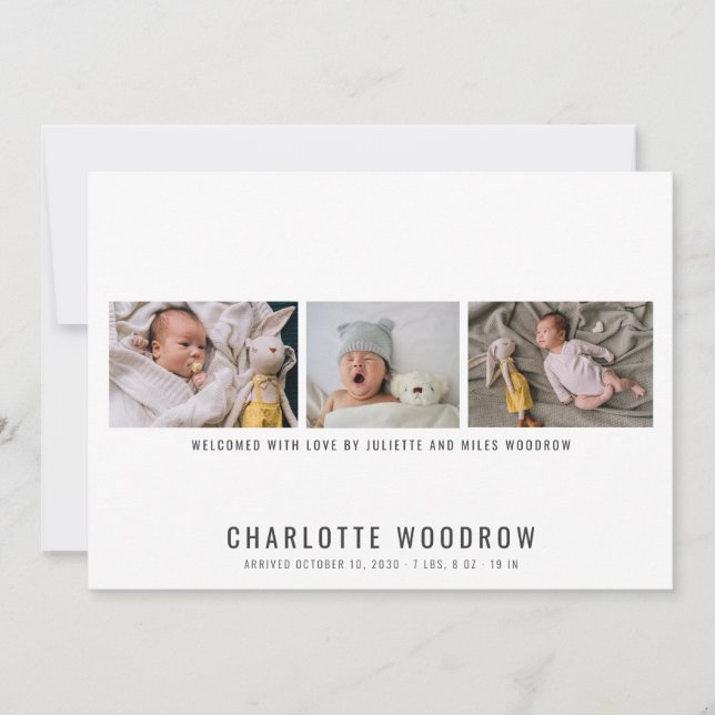 Elegant Flicka Photo Collage Birth Notice (Framsida)