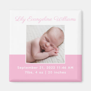 Elegant Flicka Photo Rosa Birth Notice Magnet