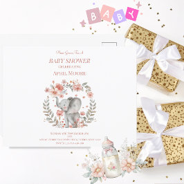 Elegant Flicka Rosa Elephant Baby Shower Vykort