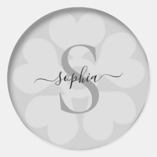 Elegant flickig blomstergul silvergrå monogramnamn runt klistermärke