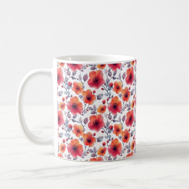 Elegant flickig chic stilren modern röda blommor kaffemugg (Vänster)