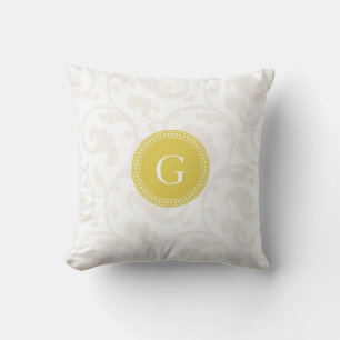 Elegant flickig gul vit blommönster monogram kudde