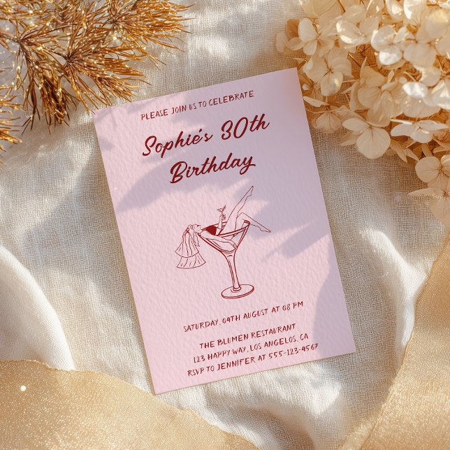 Elegant flickig Martini Rosa Cocktail 30-årsfirand Inbjudningar (Skapare uppladdad)