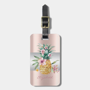 Elegant flickig rand,Blommig Ananas Rose Guld Bagagebricka
