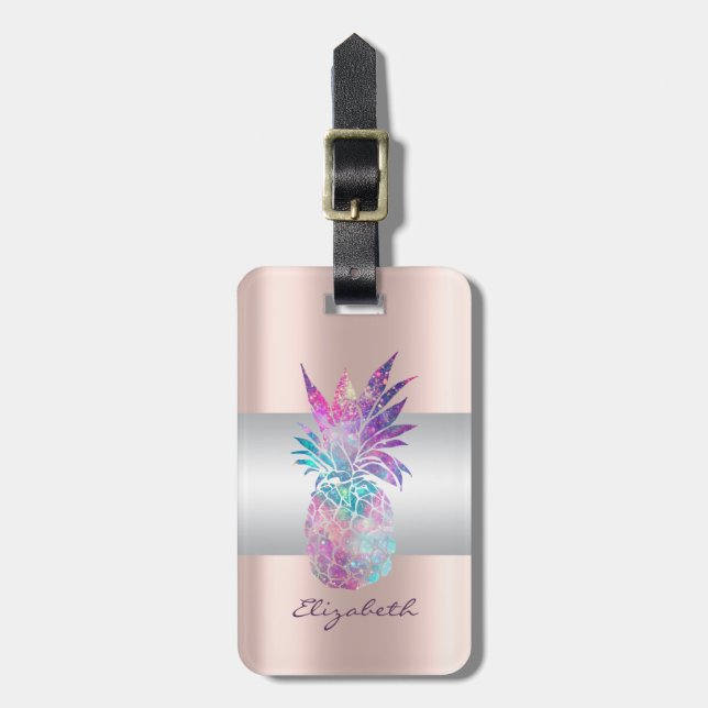 Elegant flickig rand, Pineapple Rose Guld Bagagebricka (Vertikal Framsida)