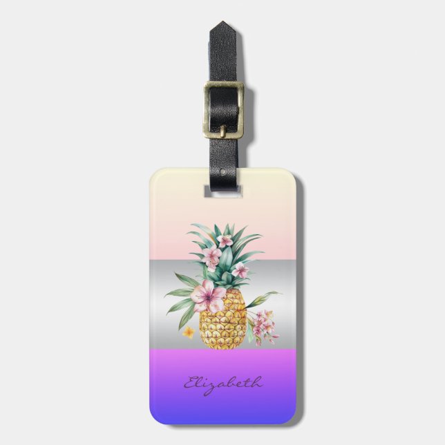 Elegant Flickig Randig, Blommig Ananas Bagagebricka (Vertikal Framsida)