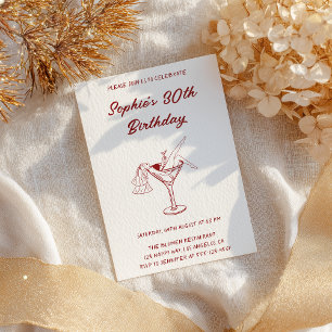 Elegant Flickig Röd Martini Cocktail 30-årsfirande Inbjudningar