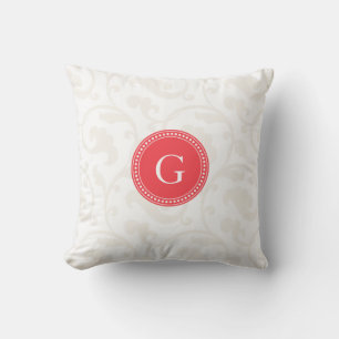 Elegant flickig röd vit blommig mönster monogram kudde