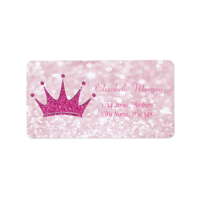 Elegant flickig rosa glitter, Bokeh, Tiara Adressetikett (Framsidan)