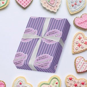 Elegant flickig rosa lila popcorn randigt mönster presentpapper