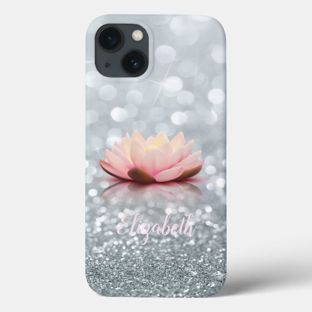 Elegant flickig silver glitter Bokeh Lotus  (Baksida)
