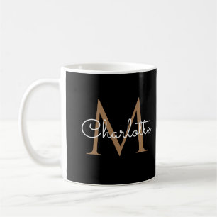 Elegant flickig svart guldmonogram kaffemugg