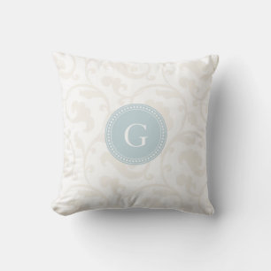 Elegant flickig vit blommönster monogram kudde