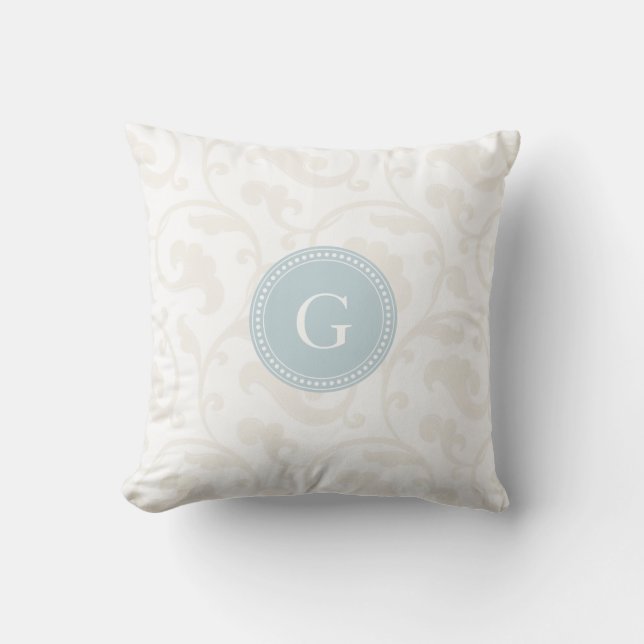 Elegant flickig vit blommönster monogram kudde (Framsida)