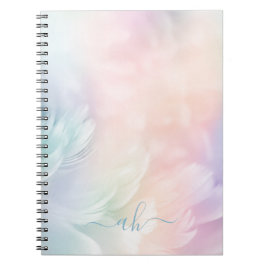 Elegant Flickigt Monogrammerat Pastell Regnbåge Fj Anteckningsbok