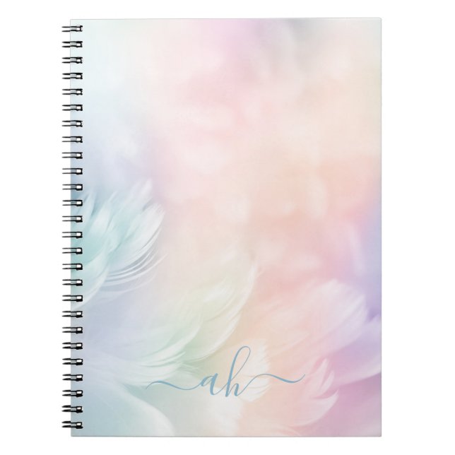 Elegant Flickigt Monogrammerat Pastell Regnbåge Fj Anteckningsbok (Framsidan)