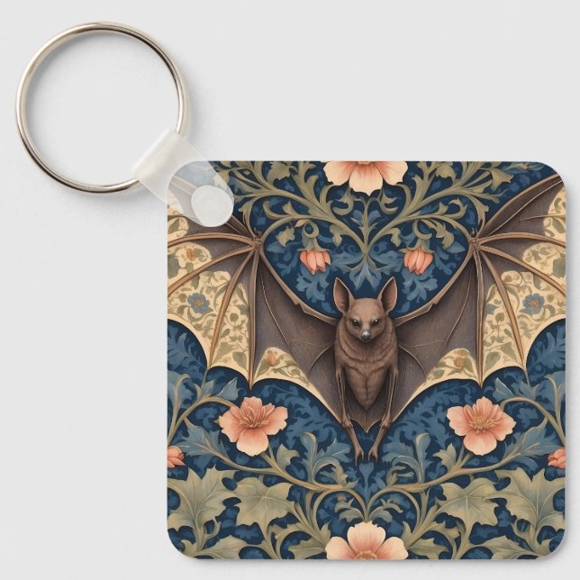 Elegant Flies Fladdermus William Morris Inspired B Nyckelring (Framsida)