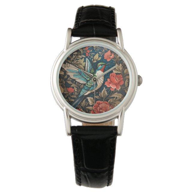 Elegant Flies Hummingbird William Morris Inspired Armbandsur (Framsida)