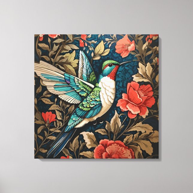 Elegant Flies Hummingbird William Morris Inspired Canvastryck (Framsida)