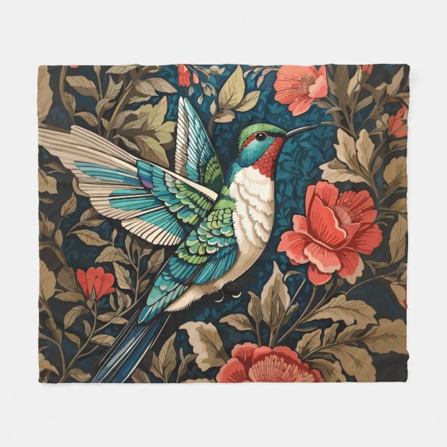 Elegant Flies Hummingbird William Morris Inspired Fleecefilt (Framsidan (Horisontell))