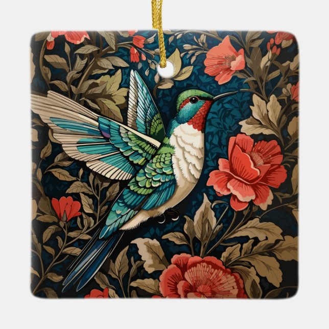 Elegant Flies Hummingbird William Morris Inspired Julgransprydnad Keramik (Framsida)