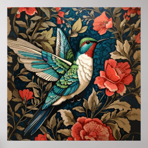 Elegant Flies Hummingbird William Morris Inspired Poster