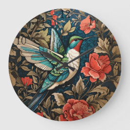 Elegant Flies Hummingbird William Morris Inspired Stor Klocka