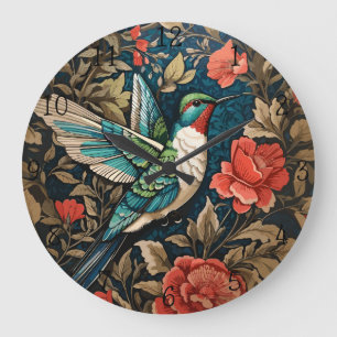 Elegant Flies Hummingbird William Morris Inspired Stor Klocka
