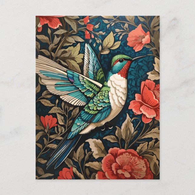Elegant Flies Hummingbird William Morris Inspired Vykort (Framsida)