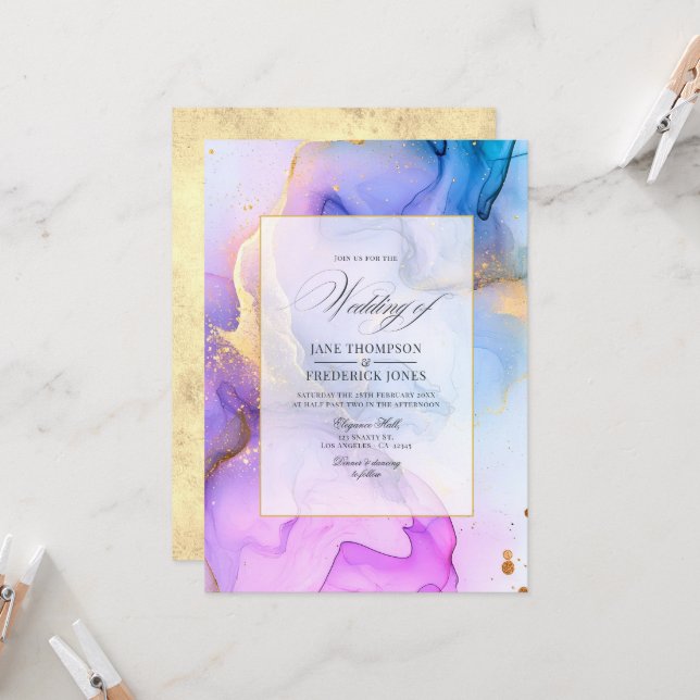 Elegant Flödande Alkoholbläck Bröllop Inbjudningar (Fram/Back In Situ)