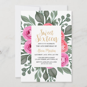 Elegant Flora Dusty Rosa ros Guld Sweet sixteen Inbjudningar