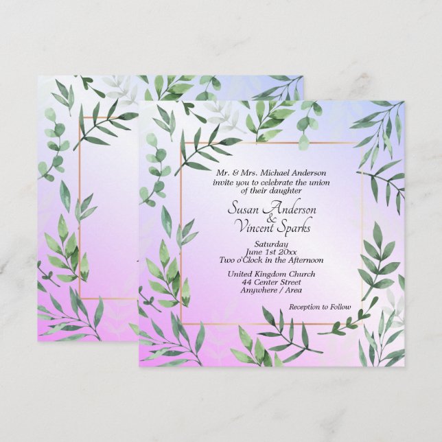 Elegant Flora och Fauna Lavender Bröllop Inbjudningar (Fram/baksida)
