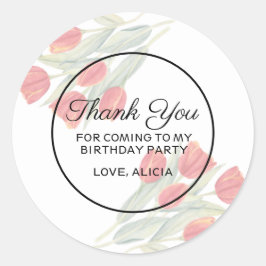 Elegant Flora Red Tulip Tack Birthday Runt Klistermärke