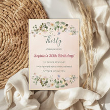 Elegant Floral 30th Birthday Invitation