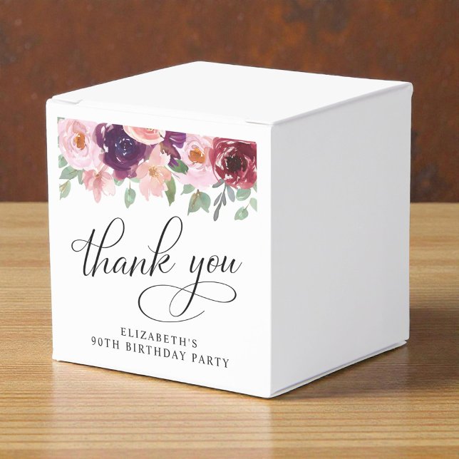 Elegant Floral 90th Birthday Party Thank You Presentaskar (Elegant Floral 90th Birthday Party Thank You Favor Boxes)