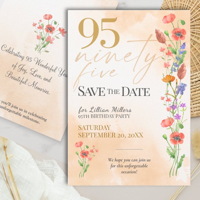 Elegant Floral 95th Birthday - 95 Save The Date (Skapare uppladdad)