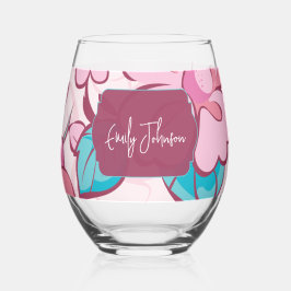 Elegant Floral Abstract Pink Blue Custom Name