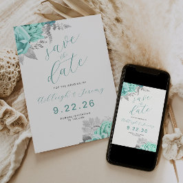 Elegant Floral Aqua Silver Save the Date Inbjudningar